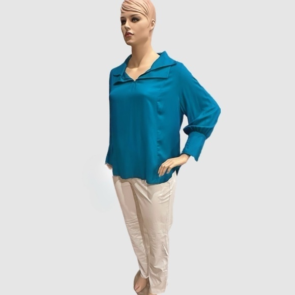 Igigi Segovia Poet Blouse Plus Size 20, Peacock Green, Puffy Sleeves Cuffs NWOT - Picture 12 of 15